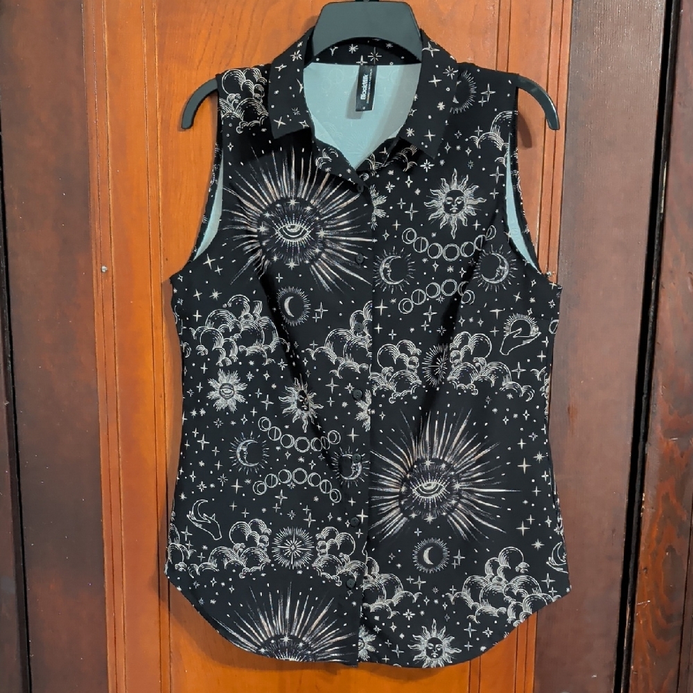 Blackmilk Black Celestial Pattern Sleeveless Blou… - image 1